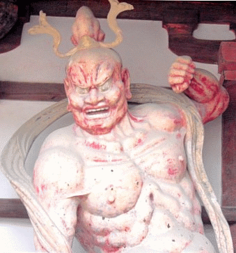 Einer der beiden Tor-Wächter des Horyu-ji Tempels in Nara, Japan