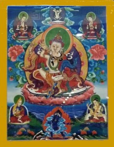 Bodhisattva in Vereinigung mit Gefährtin als Symbol der Verschmelzung von Mitgefühl und Weisheit